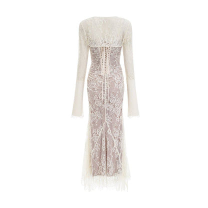 Valérie white floral lace mesh maxi dress