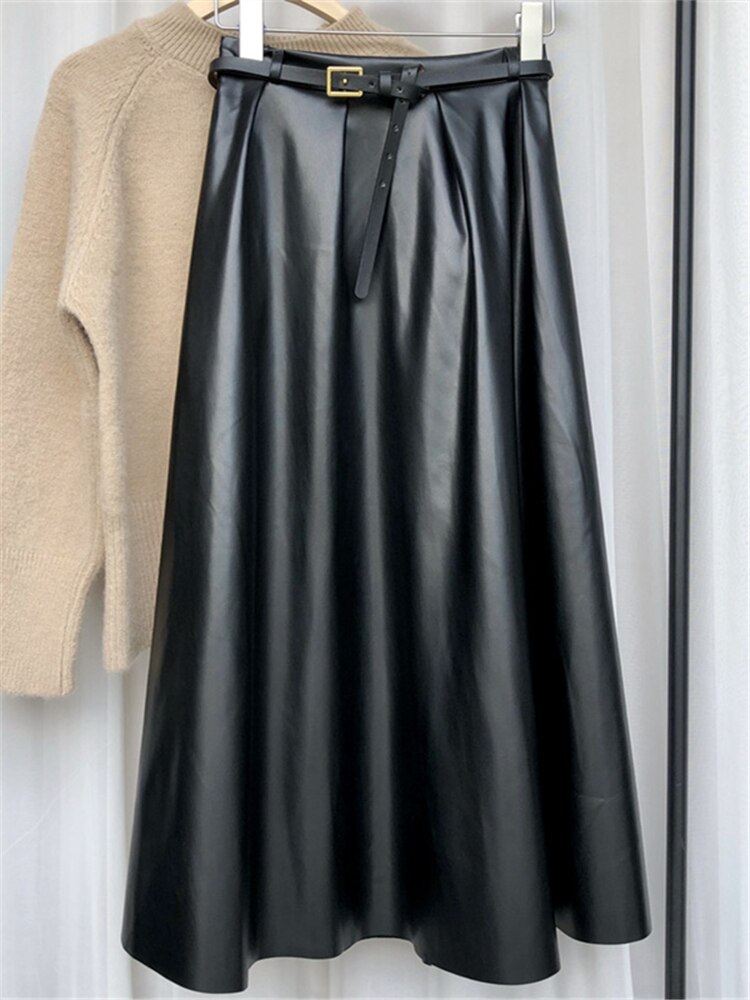 Ginger Classic Faux Leather Long Skirt