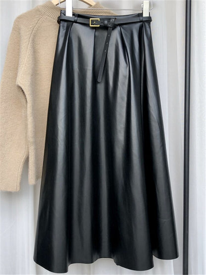 Ginger Classic Faux Leather Long Skirt