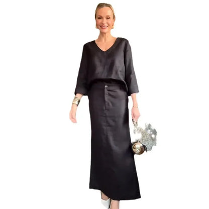 Ensemble deux pièces pour femme, chemisier et jupe, couleur unie