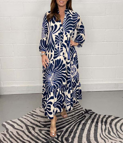 Vintage Print Maxi Casual Dress