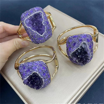 Natural Amethyst Cuff Bracelet with Turkish Crystal Quartz