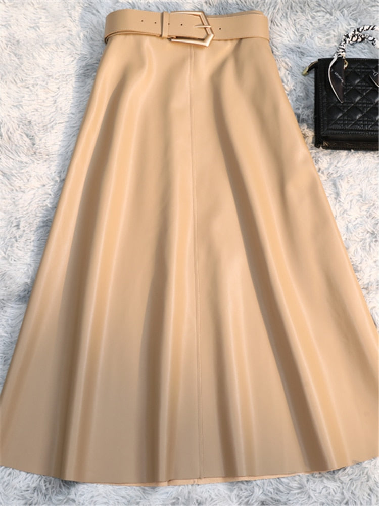 Ginger Classic Faux Leather Long Skirt