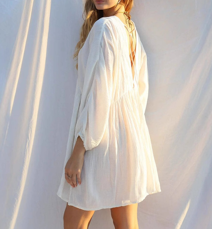 Robe sexy élégante à col en V et jupe en une étape de couleur unie 