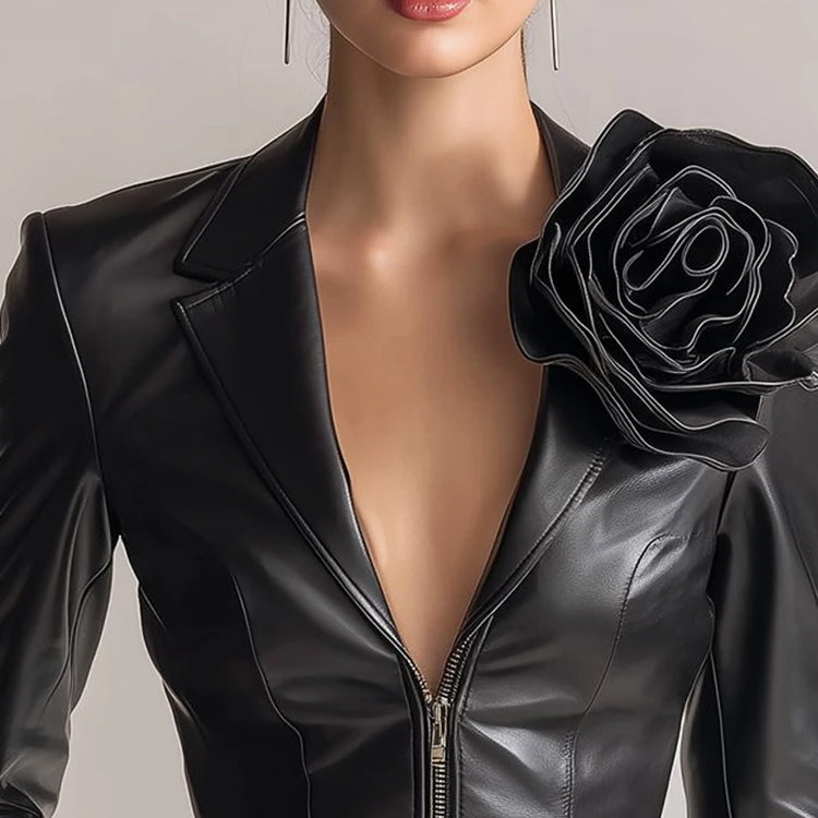 Sculpted Leather Rose Accent Jacket