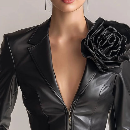 Sculpted Leather Rose Accent Jacket