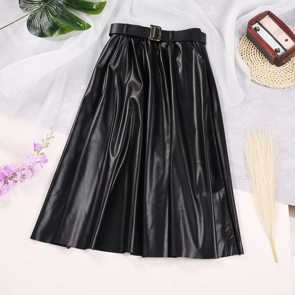 Ginger Classic Faux Leather Long Skirt