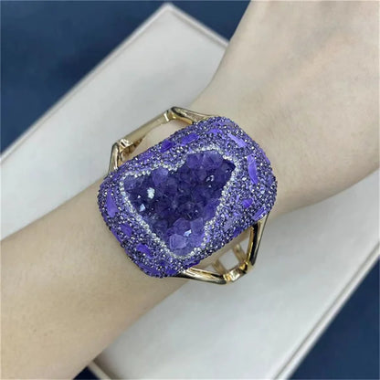 Natural Amethyst Cuff Bracelet with Turkish Crystal Quartz