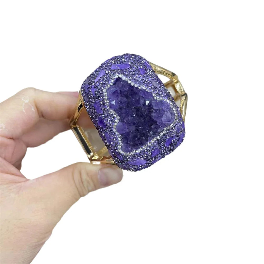 Natural Amethyst Cuff Bracelet with Turkish Crystal Quartz