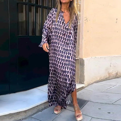 Geometric Print Split Maxi Casual Dress