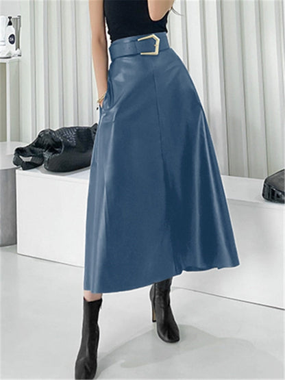Ginger Classic Faux Leather Long Skirt