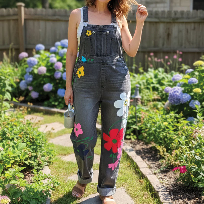 Sofia Amoretti Denim Overalls with Flower Print