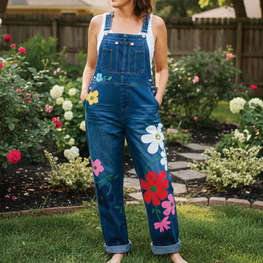 Sofia Amoretti Denim Overalls with Flower Print