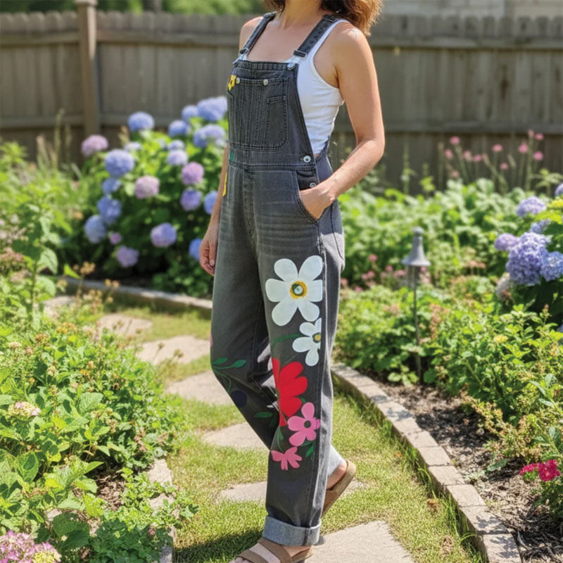 Sofia Amoretti Denim Overalls with Flower Print