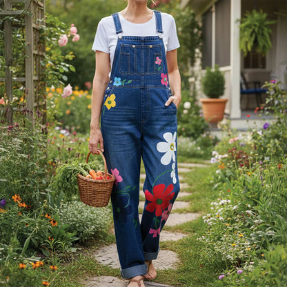 Sofia Amoretti Denim Overalls with Flower Print