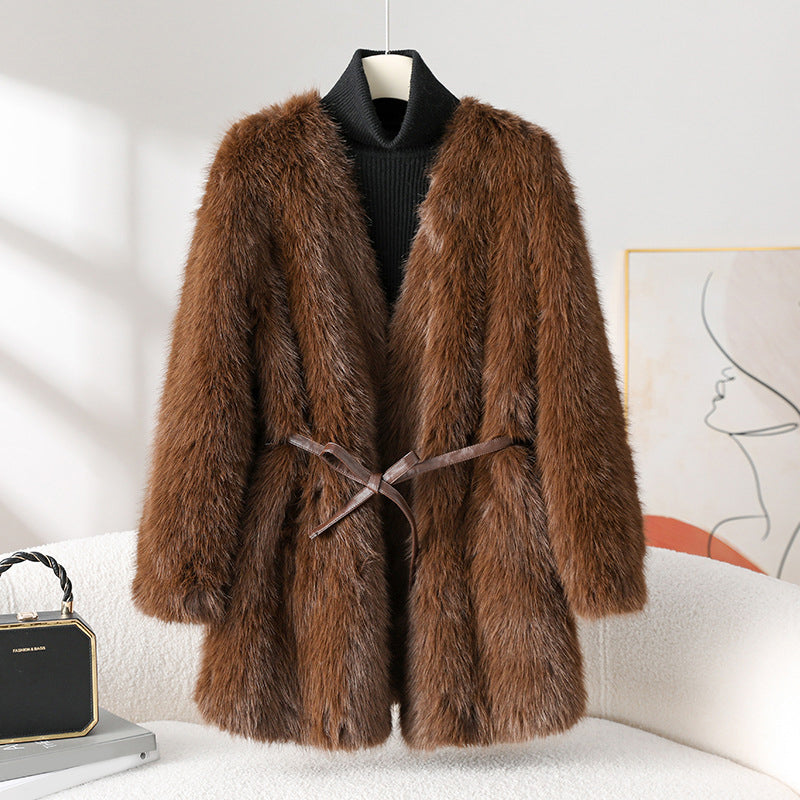 Sofia Amoretti Faux Fur Coat with Tie Belt