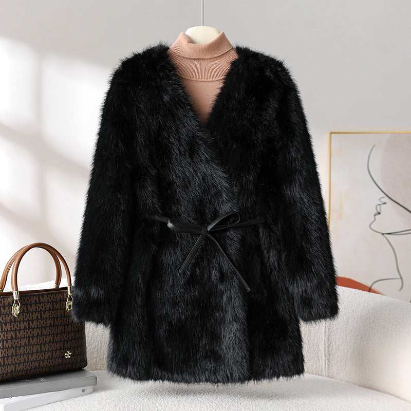Sofia Amoretti Faux Fur Coat with Tie Belt