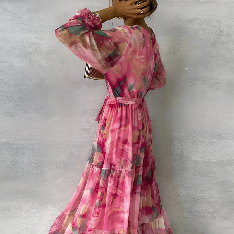 Sofia Amoretti Floral Maxi Dress with Ruffled Sleeves