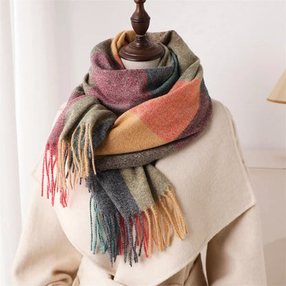 Sofia Amoretti Fringe Scarf with Color-Block Pattern