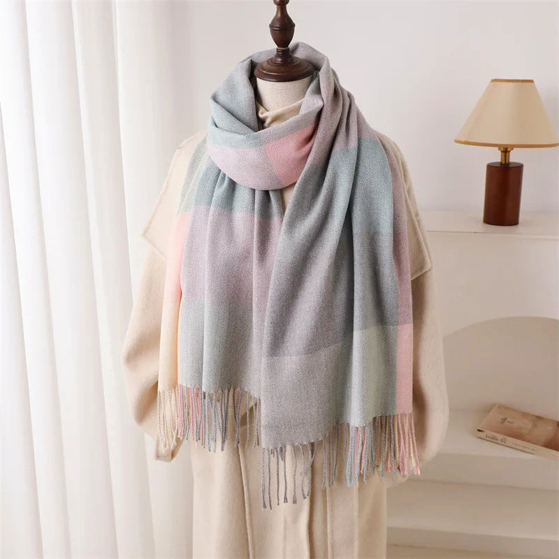 Sofia Amoretti Fringe Scarf with Color-Block Pattern