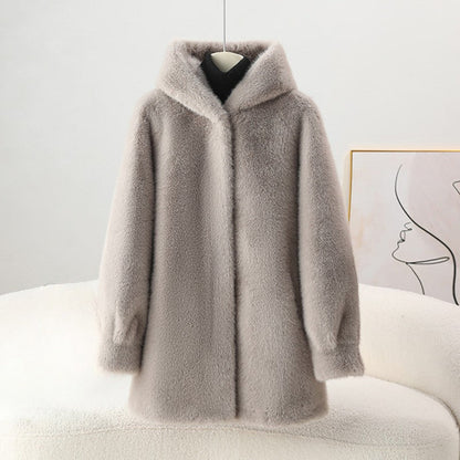 Sofia Amoretti Mid-Length Hooded Faux Coat