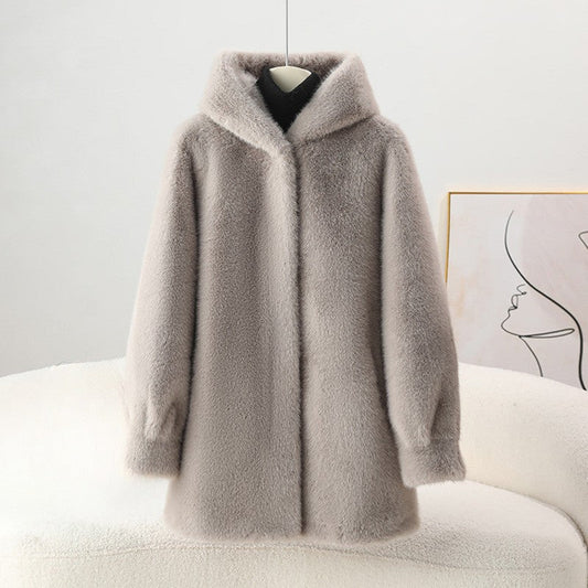 Sofia Amoretti Mid-Length Hooded Faux Coat