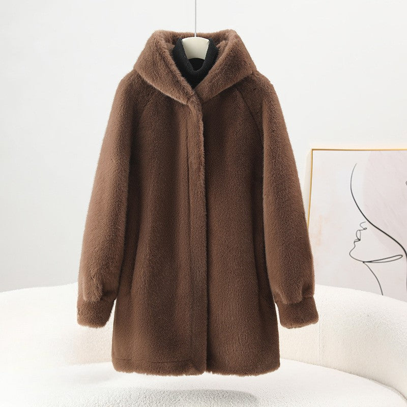 Sofia Amoretti Mid-Length Hooded Faux Coat