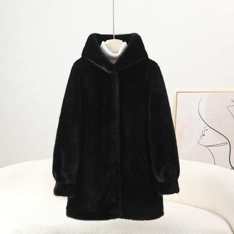 Sofia Amoretti Mid-Length Hooded Faux Coat