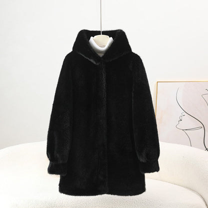 Sofia Amoretti Mid-Length Hooded Faux Coat