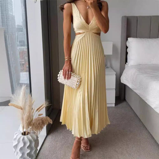 Sofia Amoretti Pleated Cutout Waist Midi Dress