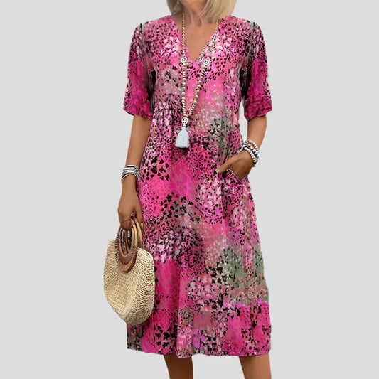 Sofia Amoretti Printed Midi Dress with V-Neck