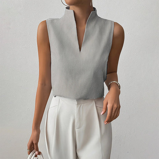 Sofia Amoretti Sleeveless Striped V-Neck Blouse