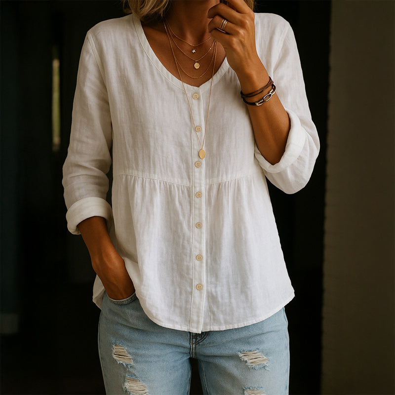 Sofia Amoretti V-Neck Shirt with Gathered Waist