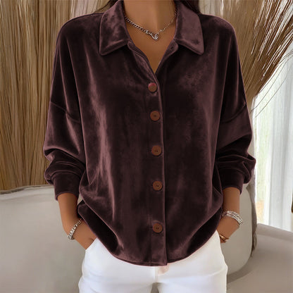 Sofia Amoretti Velvet Button-Front Shirt