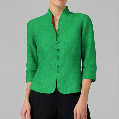 Sofia Amoretti Three-Quarter Sleeve Chambray Blouse