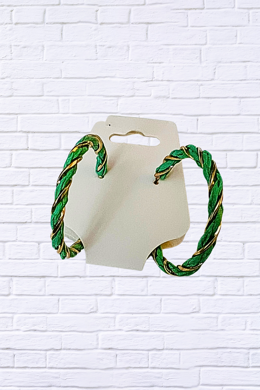 Green & Gold Twisted Hoop Earrings – Luxe with a Pop of Color