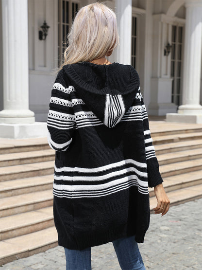 Blue Zone Planet | Striped Open Front Hooded Cardigan