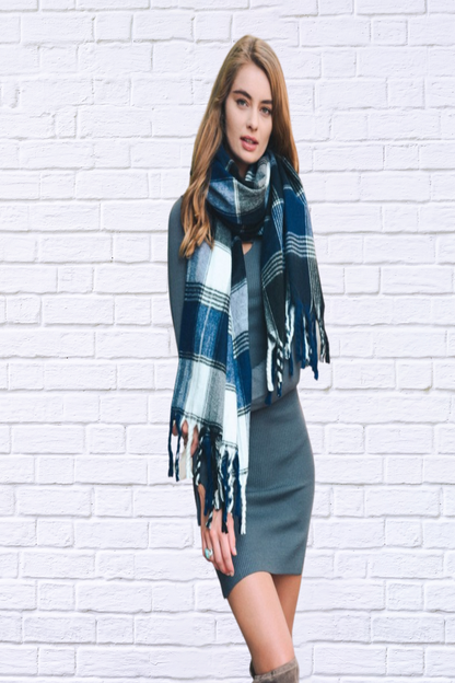 Oversized Flannel Tassel Scarf