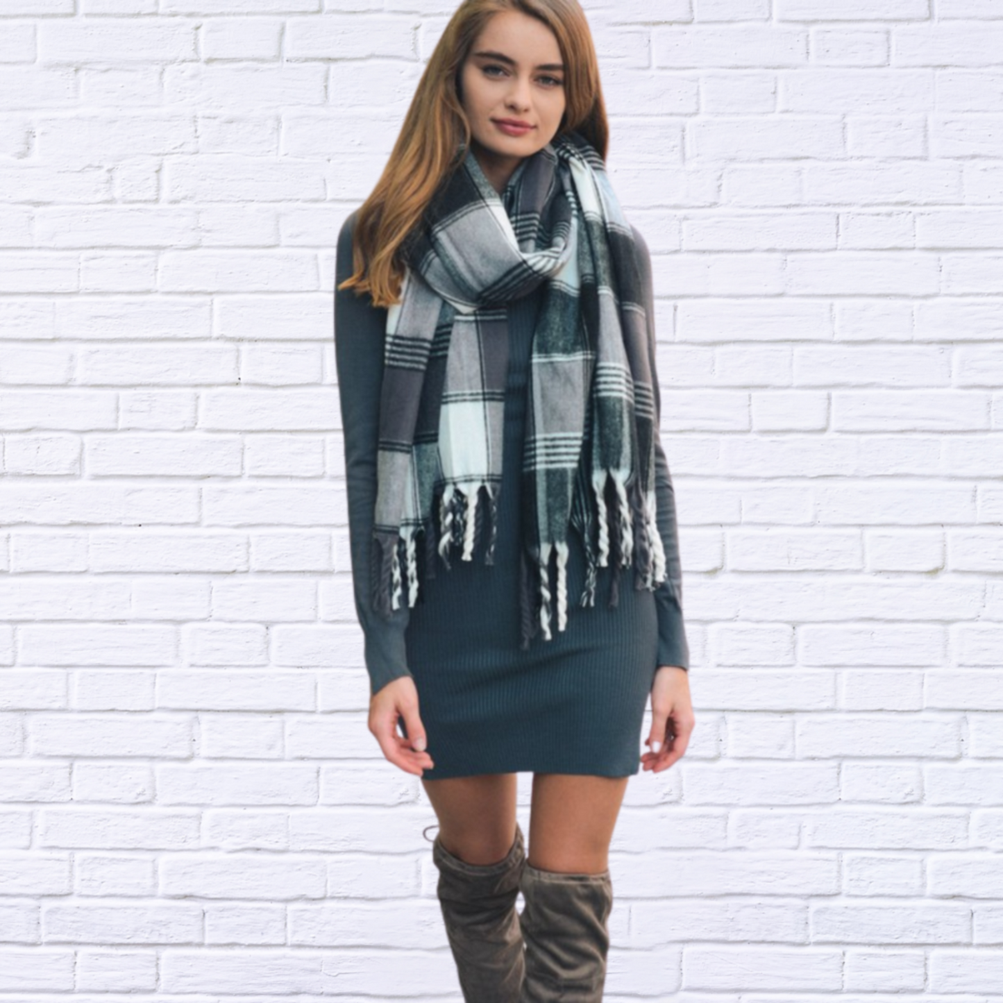 Oversized Flannel Tassel Scarf