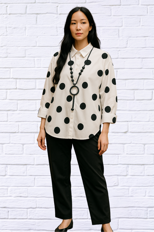 Classic Black &amp; White Polka Dot High-Low Shirt