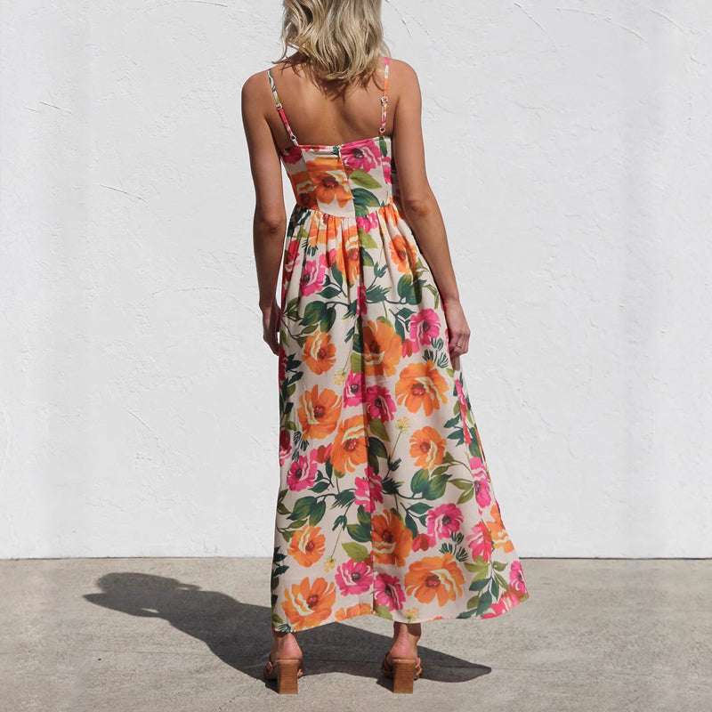 Valentina Rossi Floral Maxi Dress with Gathered Waist