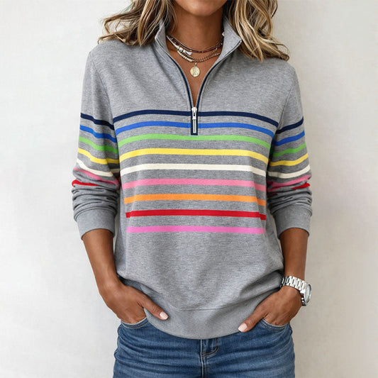 Valentina Rossi Striped Half-Zip Sweatshirt