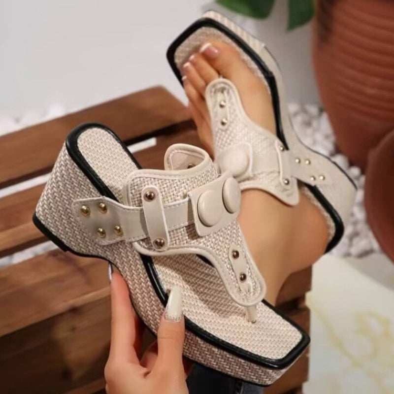 Valentina Rossi Platform Sandals with Button Accents