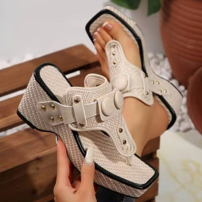 Valentina Rossi Platform Sandals with Button Accents