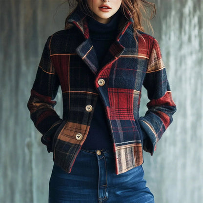Vintage Plaid Wool Blend Short Coat