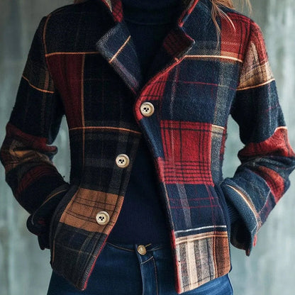 Vintage Plaid Wool Blend Short Coat