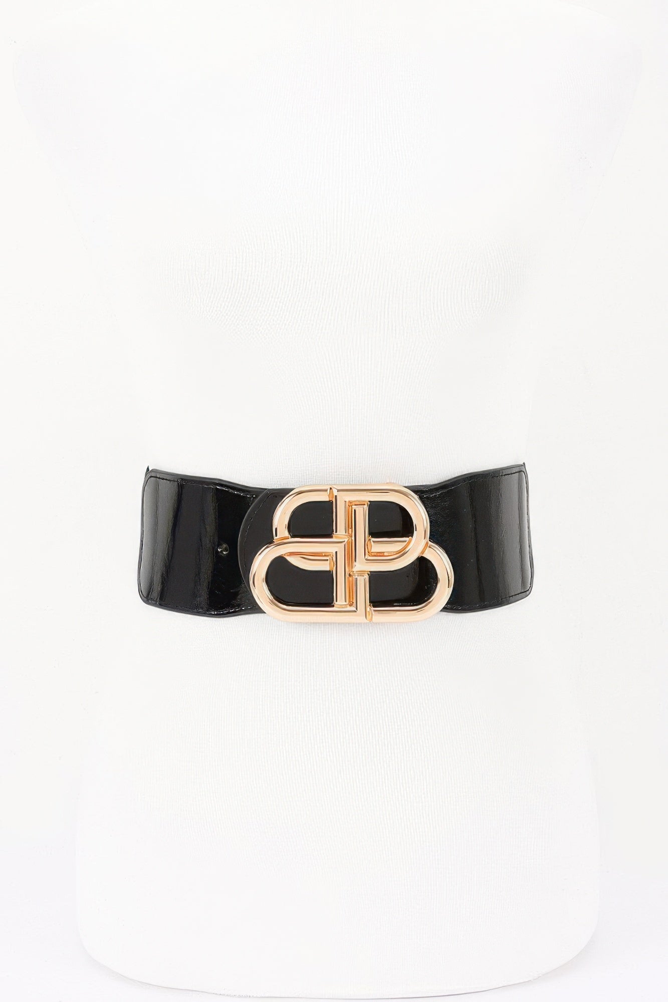 Vegan Leather Metal Buckle Elastic Belt