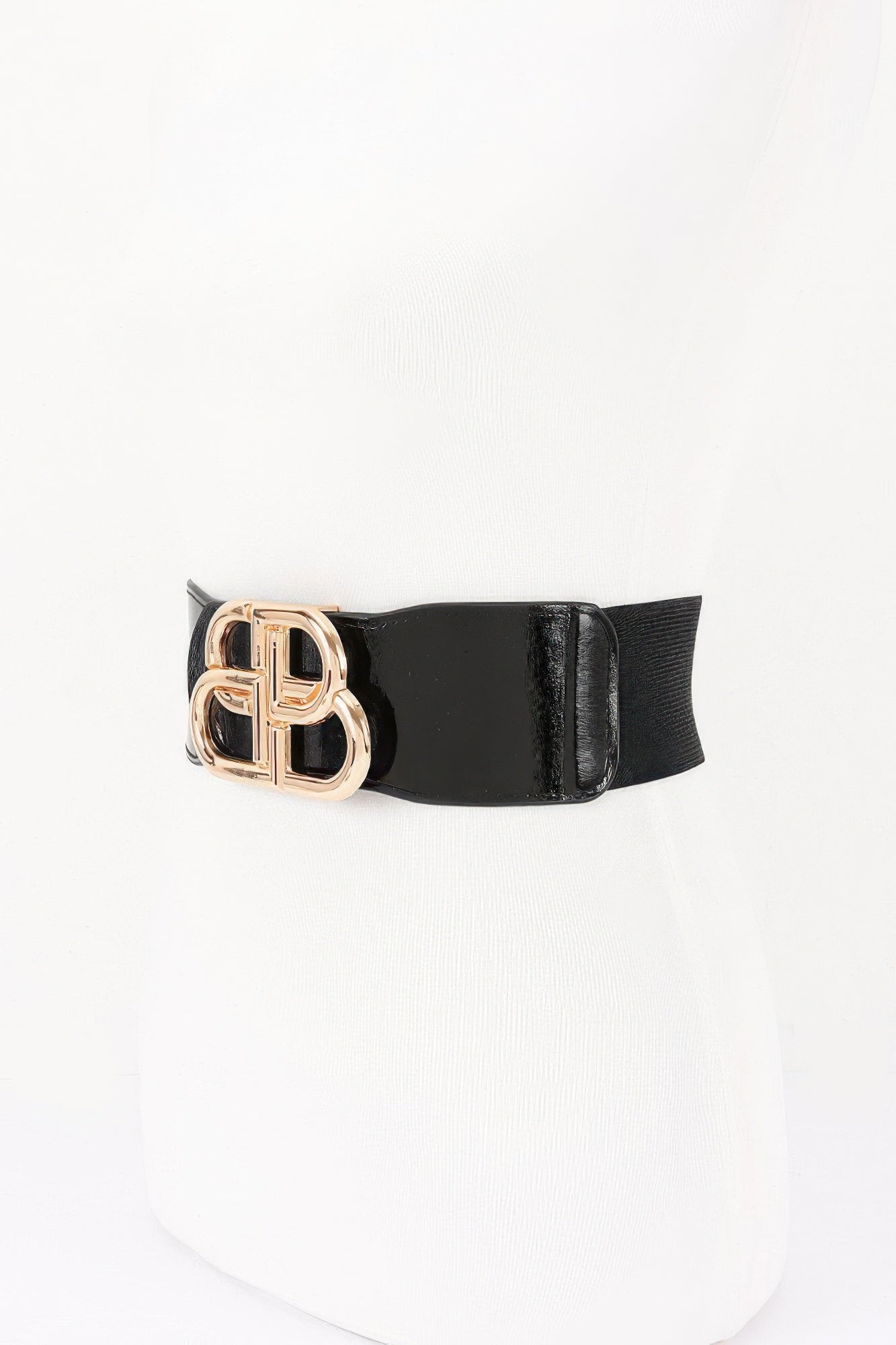 Vegan Leather Metal Buckle Elastic Belt