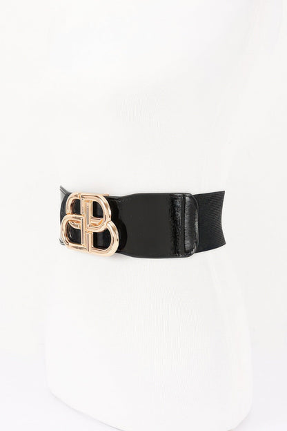 Vegan Leather Metal Buckle Elastic Belt