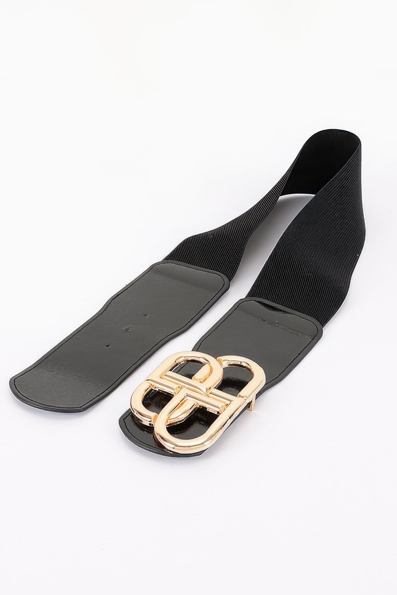 Vegan Leather Metal Buckle Elastic Belt